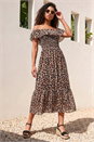 Beige Petite Animal Print Bardot Midi Dress, Image 1 of 4