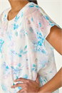Blue Floral Print Bubble Hem Top, Image 5 of 5