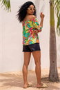 Green Floral Print Bardot Top, Image 3 of 4