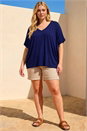 Navy  Curve V-Neck Stretch Top, Image 2 of 4
