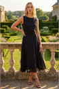 Black Chiffon Pleat Neck Midi Dress, Image 2 of 4