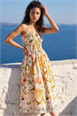 Ivory  Petite Floral Print Shirred Midi Dress , Image 2 of 4