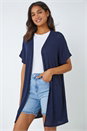 Navy  Short Sleeve Longline Cardigan, Image 2 of 5