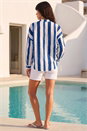 Navy  Stripe Print Relaxed Button Shirt, Image 3 of 4