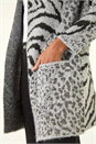 Grey Multi Animal Print Soft Knit Cardigan, Image 6 of 6
