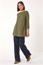 Khaki Metallic Textured Knit Tunic Top, Image 2 of 5