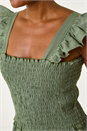 Khaki Cotton Linen Blend Frill Jumpsuit, Image 5 of 5