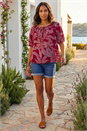 Red Floral Puff Print Bardot Top, Image 2 of 4