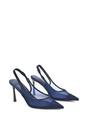 Navy XY LONDON Navy 'Caroline' Pointed Toe Mesh Slingback Court Shoe Heels, Image 4 of 5