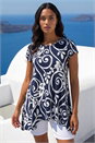 Navy Floral Print Hanky Hem Tunic Top, Image 1 of 4