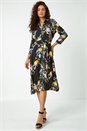 Black Floral Print Midi Shirt Dress, Image 1 of 5