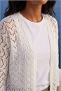 White Wave Stitch Detail Knit Cardigan, Image 4 of 4