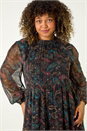 Blue Curve Metallic Print High Neck Swing Dress, Image 4 of 5