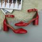 Red AJVANI Red Mid Block Heel Ankle Strap 2 Part Heels, Image 4 of 6