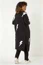 Black Curve Printed Longline Cardigan, Image 4 of 5