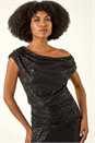 Black Sequin Cowl Neck Maxi Stretch Dress, Image 5 of 6