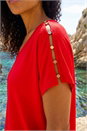 Red Cold Shoulder Button Top, Image 4 of 4