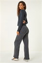 Dark Grey Sparkly V-Neck Ribbed Cardigan, Image 4 of 5
