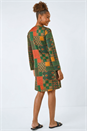 Green Patchwork Print Button Swing Dress, Image 3 of 5
