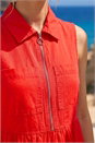 Red Collared Zip Front Midi Dress, Image 4 of 4