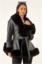Black Dusk Contrast Faux Fur Coat , Image 1 of 5