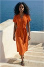 Orange Button Linen Blend Midi Dress, Image 1 of 4