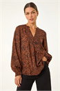 Rust Animal Print Buttoned Pinktuck Top, Image 4 of 5