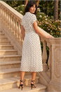 White Polka Dot Pleated Shirt Midi Dress , Image 2 of 4