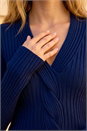 Navy  V-Neck Cable Ribbed Knit Jumper, Image 4 of 4