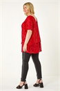 Red Curve Sequin Overlay Flute Sleeve Top, Image 3 of 7