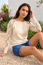 Ivory Crochet Sleeve Knit Jumper, Image 1 of 4