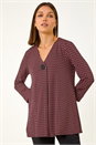 Red Geometric Print Button Detail Top, Image 4 of 6