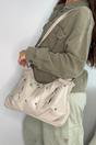 Beige Large Shoulder Bag With Zips And Studs, Image 1 of 3