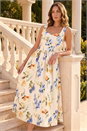 Ivory Petite Floral Print Premium Stretch Midi Dress, Image 1 of 4