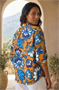 Orange Floral Button Up Blouse, Image 3 of 4