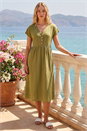 KHAKI Linen Look Button Midi Dress, Image 2 of 4