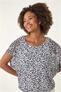 Navy  Printed Lace Bubble Hem Top, Image 4 of 5