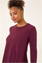 Burgundy Foil Spot Print Chiffon Hem Top, Image 4 of 5