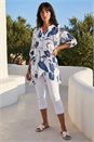 Navy  Palm Print V-Neck Wrap Hem Tunic Top, Image 2 of 4