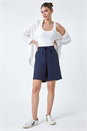 Navy  Cotton Tie Detail Pocket Shorts, Image 2 of 5