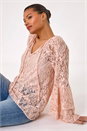 Light Pink Tie Neck Lace Detail Top, Image 2 of 5