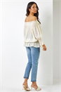 Cream  Shirred Bardot Frill Detail Top, Image 2 of 5