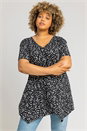 Black Curve Spot Print Hanky Hem Top, Image 1 of 4