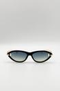 Black Bold Oval Angular Sunglasses in Black, Image 2 of 5