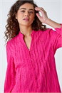 Cerise Embroidered Crinkle Cotton V-Neck Blouse, Image 1 of 5