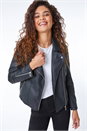 Black Faux Leather Biker Jacket, Image 5 of 6