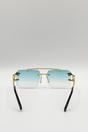 Blue SVNX Blue Rimeless Navigator With Side Detail Sunglasses In Blue, Image 5 of 5