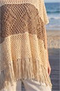 Natural  Tassel Stripe Crochet Poncho, Image 4 of 4