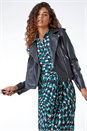 Black Faux Leather Biker Jacket, Image 2 of 5