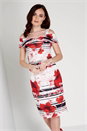 Red Floral Cold Shoulder Scuba Dress, Image 2 of 5